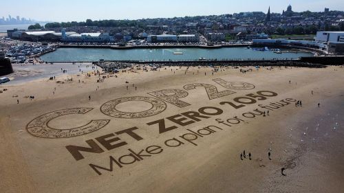 A 120m sand artwork by Sand in Your Eye is seen at New Brighton Beach on the Wirral peninsular aims in New Brighton, Britain