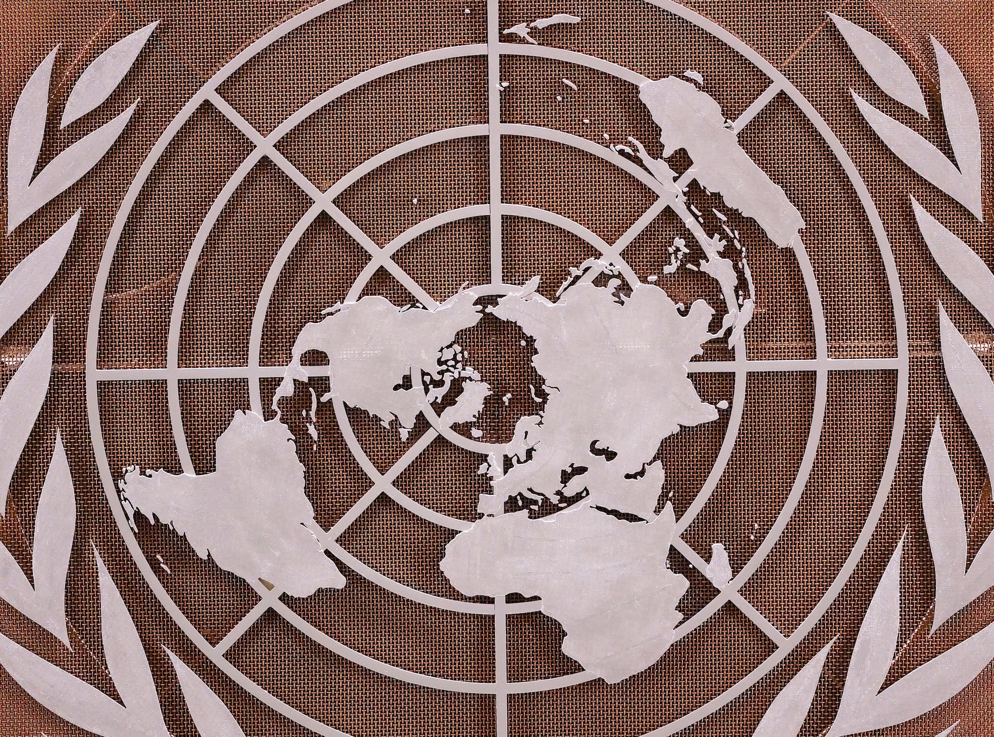 United Nations metal logo sign