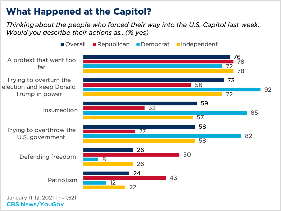 Bar graph showing opinion of what happened at the Capitol