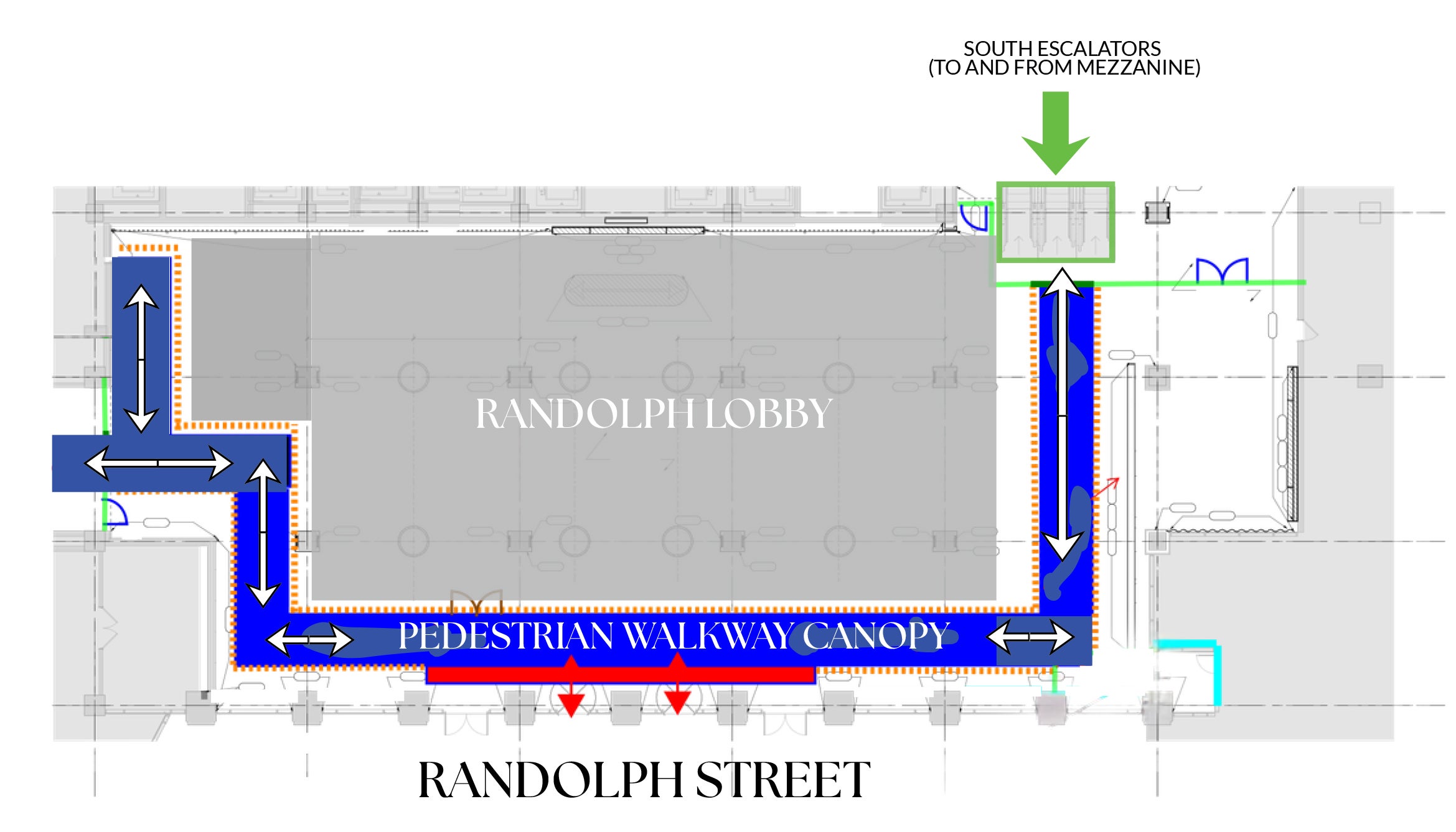 A diagram of a building lobby