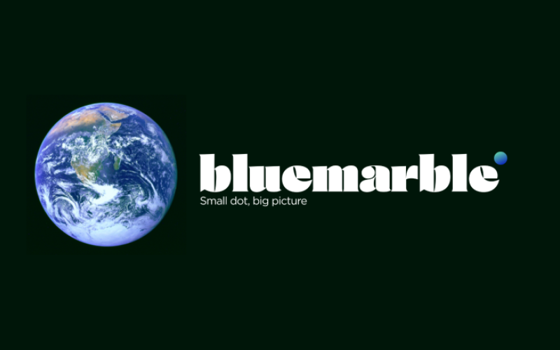 The "Blue Marble" photo of the earth next to the "Blue Marble" logo. 