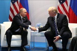Vladimir Putin and Donald Trump meet at the 2017 G-20 Hamburg Summit