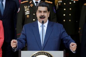 Venezuela's President Nicolas Maduro speaks during a news conference at Miraflores Palace in Caracas, Venezuela