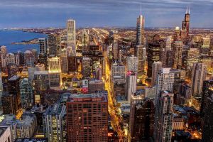 Chicago skyline at dusk