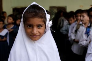 A young girl in school in Islamabad, Pakistan. 