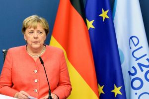 Angela Merkel speaking at a news conference