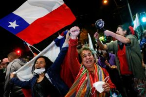 An image of people celebrating the redrafting of Chile's constitution.