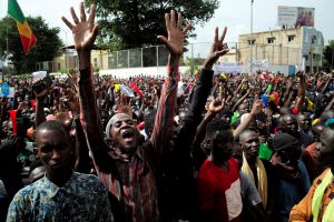 A group of protests on the streets in Mali.