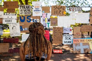 Protest signs outside of the White House