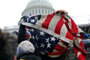 Damaged US flag at US Capitol attack
