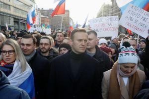 Alexei Navalny at a 2020 protest against amendments to the Russian constitution.
