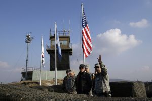 Then US Vice President Joe Biden visits Observation Post Ouellette inside the DMZ, the military border separating the two Koreas, in Panmunjom in 2013.