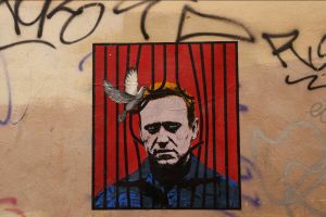 a painting of Alexei Navalny on a wall