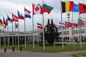 International flags outside of NATO headquarters
