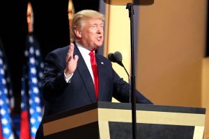 Donald Trump speaking on stage