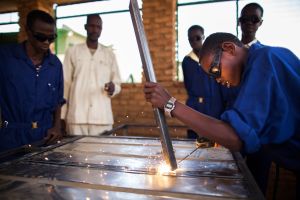  A group of youth attend a training on welding at the technical school in Mellit, North Darfur.