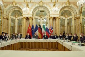 World leaders gather at a table in Vienna for talks to resume the JCPOA. 