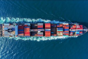 Shipping containers seen from the sky. 