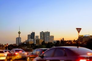 The Chamran Highway, Tehran, Iran, with the skyline in the background