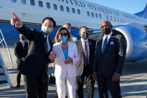 Nancy Pelosi prepares to board her plane before leaving Taiwan on August 3, 2022.
