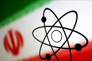 The atomic symbol and the Iranian flag