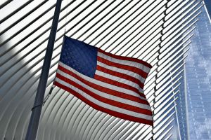 The American flag flies at Ground Zero in New York City