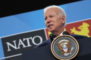 President Joe Biden speaks at a press conference on the final day of the NATO Summit in Madrid