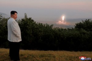 North Korea's leader Kim Jong Un oversees a missile launch at an undisclosed location in North Korea, in this undated photo released on October 10, 2022 by North Korea's Korean Central News Agency (KCNA). 