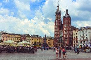The Main Market Square of Krakow, with a few crowds of people in the background