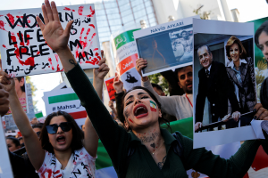 Protestors in support of Iranian women and against the death of Mahsa Amini in Istanbul, Turkey on October 22, 2022.