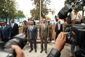Eritrea's President Isaias Afwerki and Ethiopia's Prime Minister, Abiy Ahmed, at a ceremony marking the reopening of the Eritrean Embassy in Addis Ababa, Ethiopia 