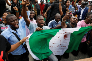 An anti-police brutality protest in Lagos, Nigeria on October 20, 2022.