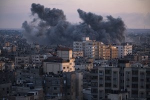 Smoke rises following an Israeli airstrike in Gaza City on Wednesday.