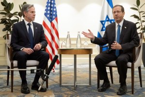 Israel's President Isaac Herzog and US Secretary of State Antony Blinken hold a meeting in Tel Aviv