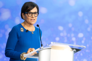 Penny Pritzker speaks onstage at the Chicago Council.