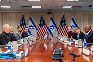 Defense Secretary Lloyd Austin and Israeli Defense Minister Yoav Gallant meet at the Pentagon