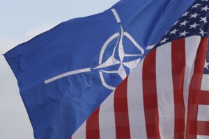 NATO and US flags wave in the wind