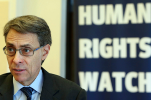 Kenneth Roth, executive director of Human Rights Watch, speaks during an interview with The Associated Press in Beirut, Lebanon, on Jan. 29, 2015