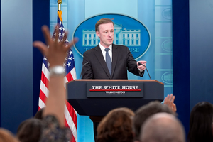 Jake Sullivan speaks at a White House podium on May 13, 2024.