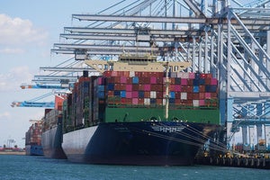 Ships are loaded at the Port of Los Angeles Wednesday, April 2, 2025