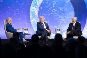Jane Harman, Edward Luce, and Ian Brzezinski on the Council stage.