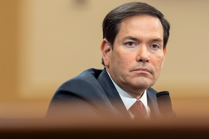 Marco Rubio listens during a hearing of the House Committee on Foreign Affairs on Capitol Hill on May 21, 2025.