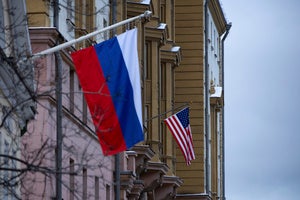 Russian and American flags