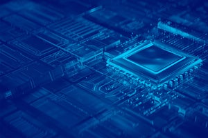 An abstract image of computer chip in shades of blue