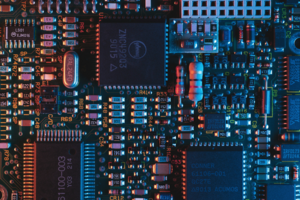 A close look at a computer chip.