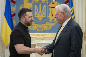 Ukrainian President Volodymyr Zelenskyy shakes hands with Joseph Keith Kellogg, United States Special Envoy for Ukraine and Russia, in Kyiv, Ukraine on July 14, 2025.
