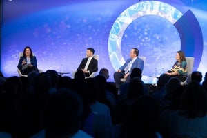 From left to right: Leslie Vinjamuri, Ali Vaez, Robert Pape, and Rachel Bronson on the Council stage.
