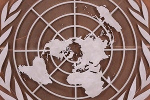 United Nations metal logo sign