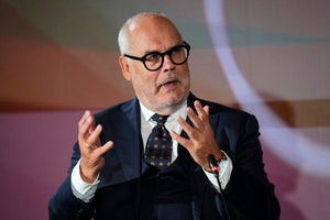Estonian President Alar Karis speaks during a panel at the Bled Strategic Forum in Bled, Slovenia on September 2, 2025.