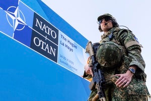 Security patrol around the perimeter of the venue in The Hague, Netherlands on June 23, 2025.